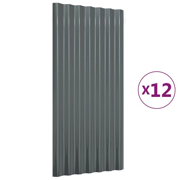 vidaXL Roof Panels 12 pcs Galvanised Steel Anthracite 80x36 cm