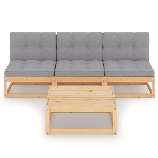 vidaXL 4 Piece Garden Lounge Set with Cushions Solid Pinewood