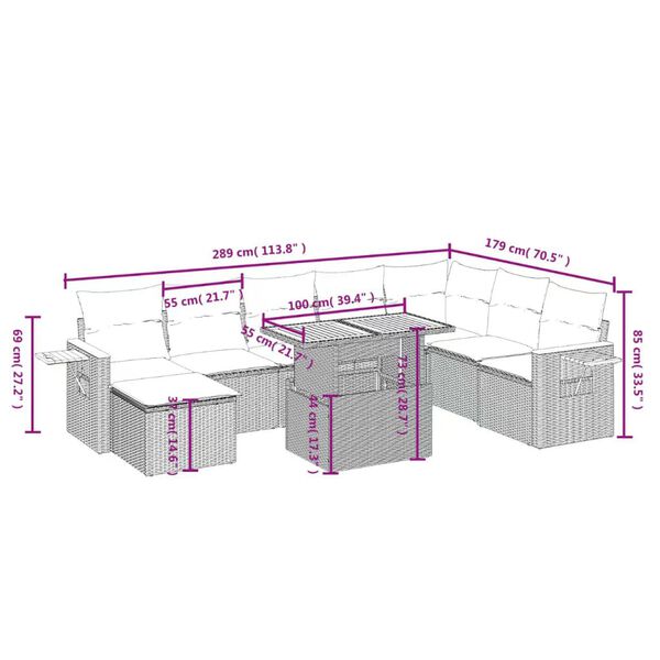 vidaXL 9 Piece Garden Sofa Set with Cushions Grey Poly Rattan