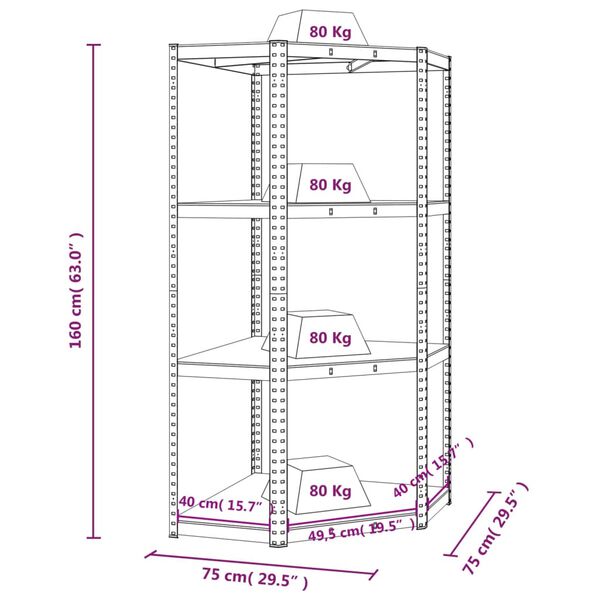 vidaXL 4-Layer Corner Shelf Blue Steel&Engineered Wood