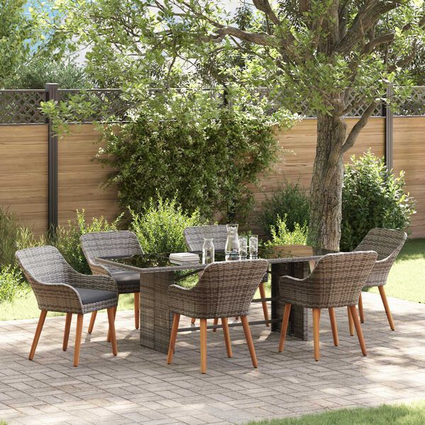 vidaXL Garden Dining Set with Cushion 7 pcs Grey Poly Rattan