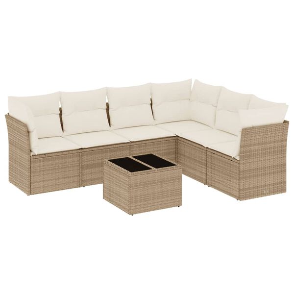 vidaXL 7 Piece Garden Sofa Set with Cushions Beige Poly Rattan