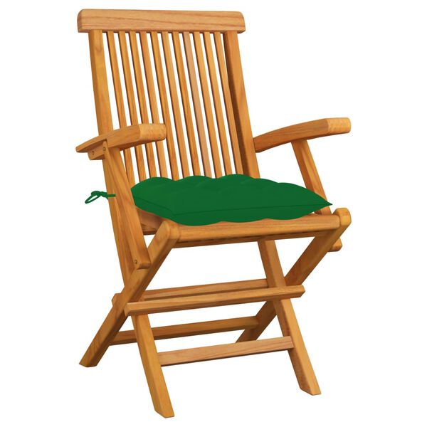 vidaXL Garden Chairs with Green Cushions 3 pcs Solid Teak Wood