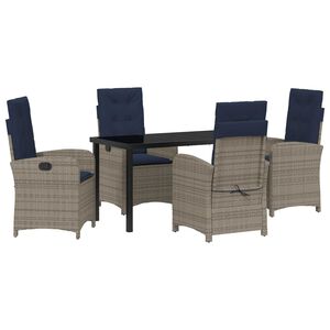 vidaXL Garden Dining Set with Cushion 5 pcs Grey Poly Rattan