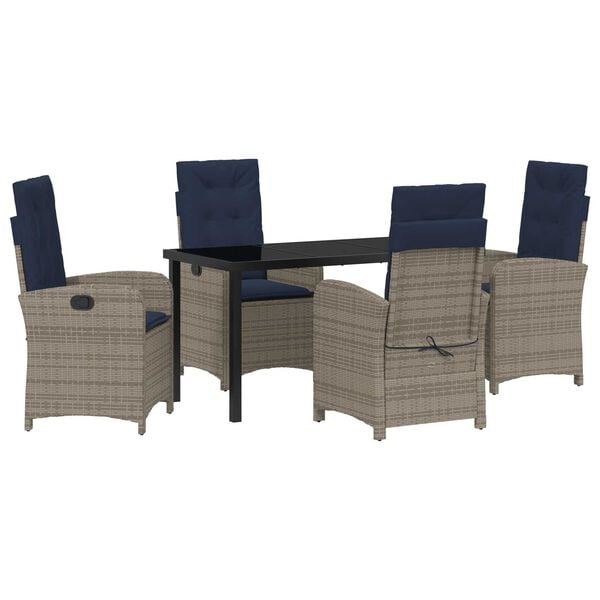 vidaXL Garden Dining Set with Cushion 5 pcs Grey Poly Rattan