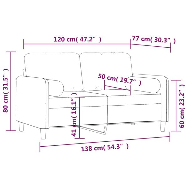vidaXL 2-Seater Sofa with Pillows&Cushions Light Grey 120 cm Velvet