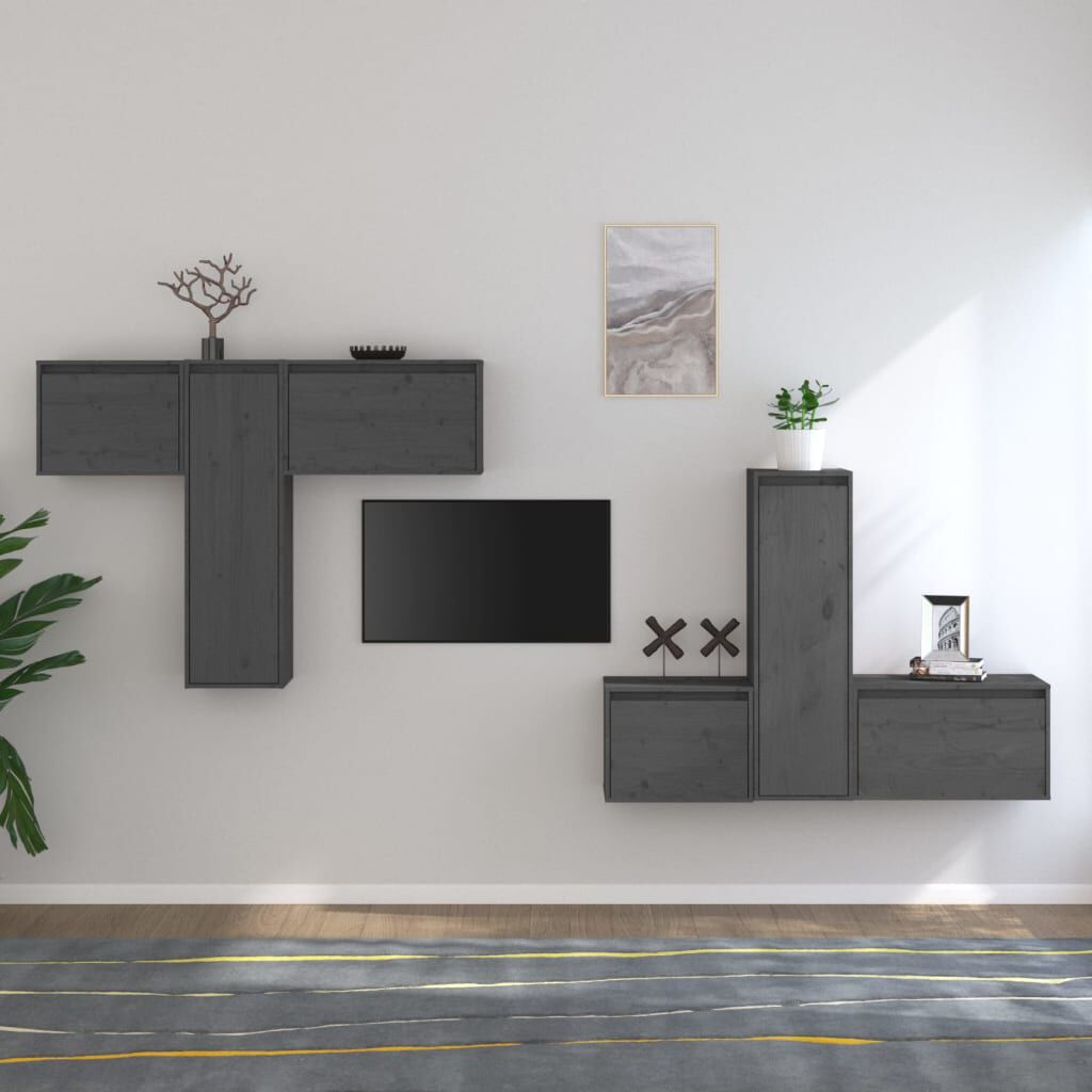 vidaXL TV Cabinets 6 pcs Grey Solid Wood Pine