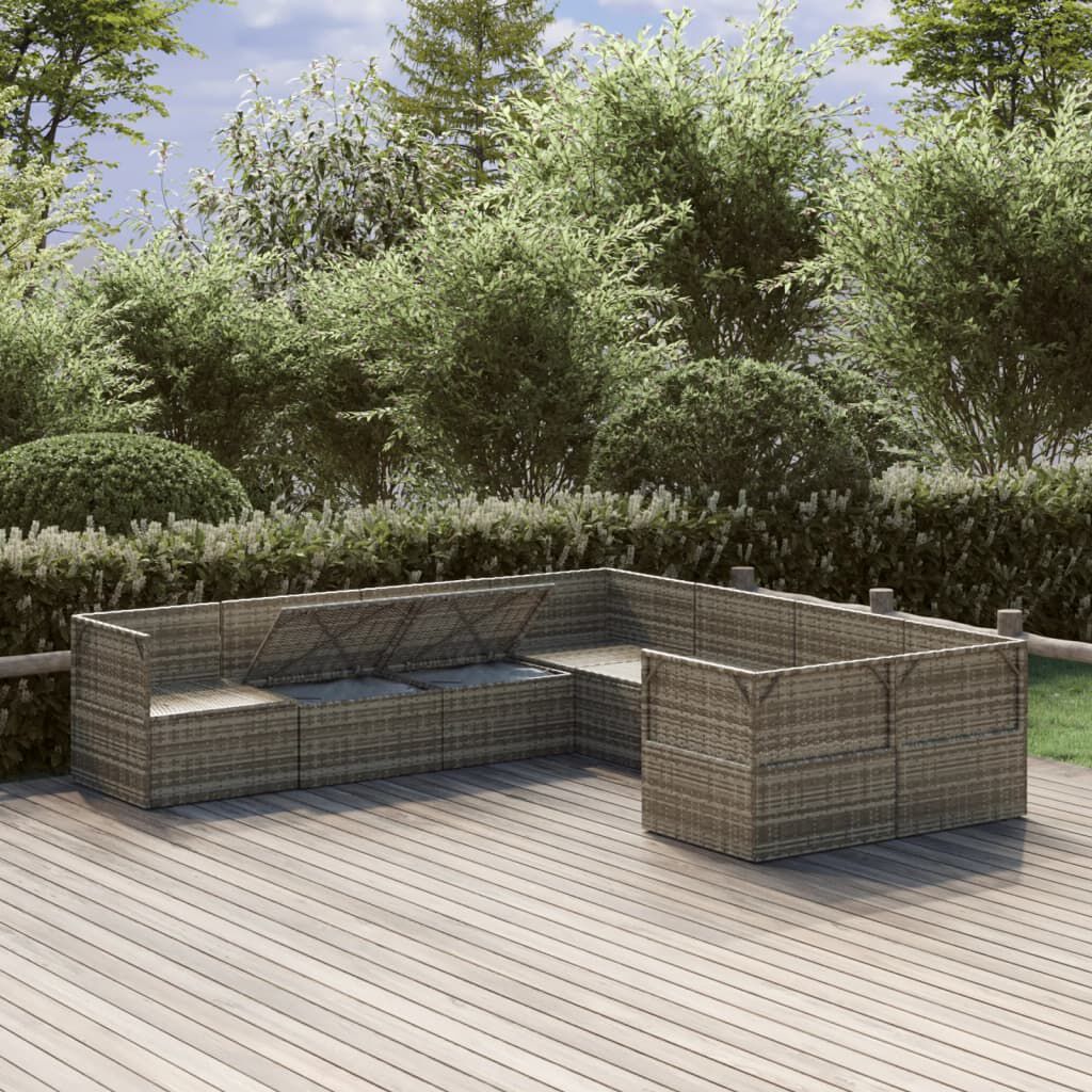 vidaXL 8 Piece Garden Lounge Set with Cushions Grey Poly Rattan