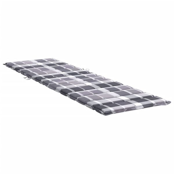 vidaXL Sun Lounger Cushion Grey Check Pattern 200x50x3cm Oxford Fabric