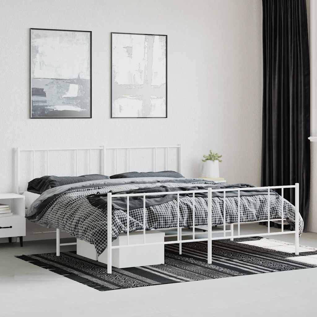 vidaXL Metal Bed Frame without Mattress with Footboard White 183x213cm