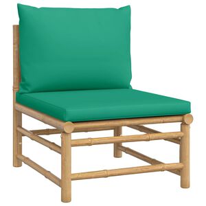 vidaXL Garden Middle Sofa with Green Cushions Bamboo