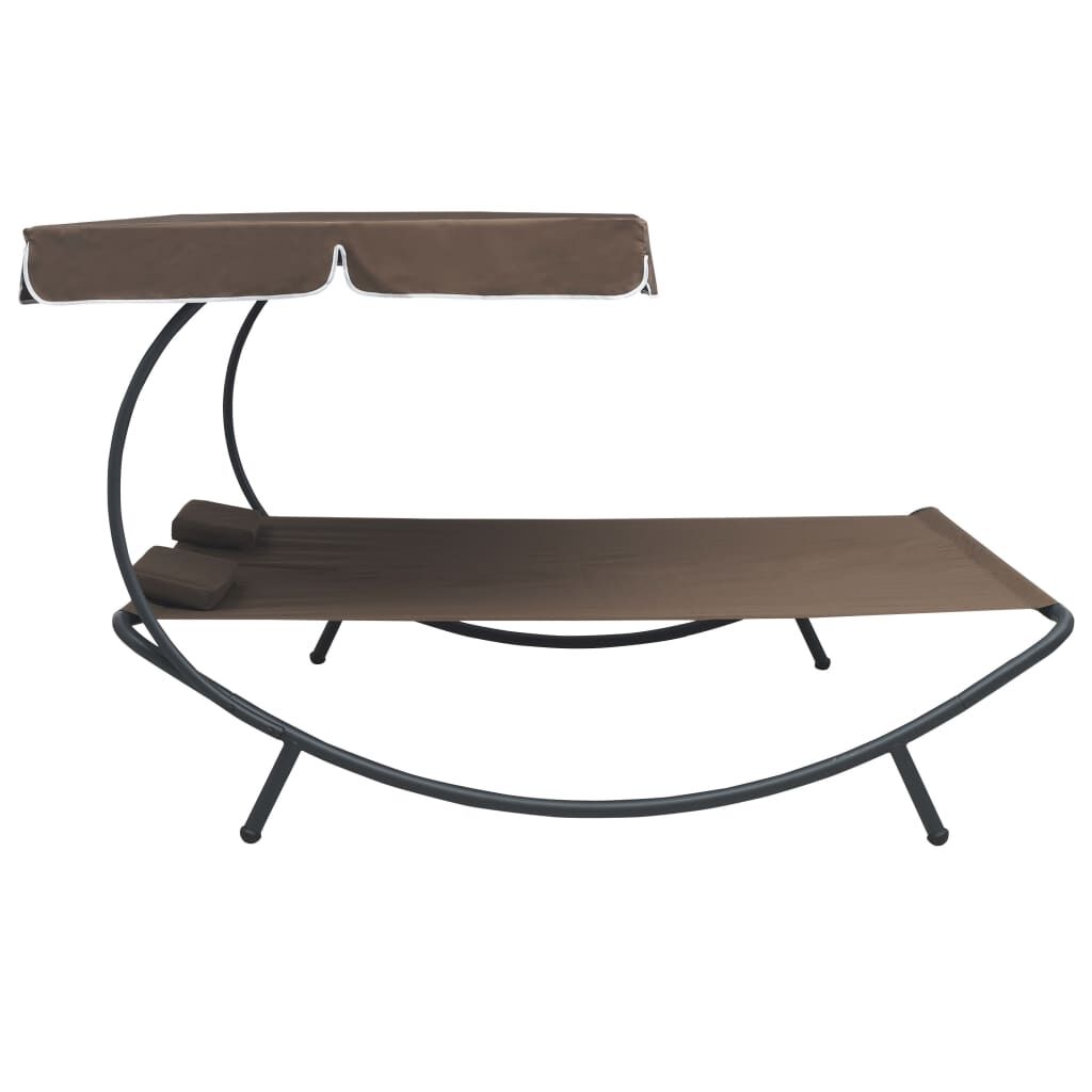 vidaXL Outdoor Lounge Bed with Canopy and Pillows Brown