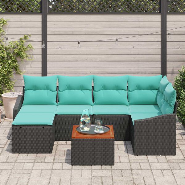 vidaXL Garden Sofa Set 7 pcs Black, turquoise