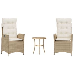 vidaXL 3 Piece Bistro Set with Cushions Beige Poly Rattan