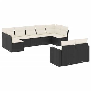 vidaXL 9 Piece Garden Sofa Set with Cushions Black Poly Rattan