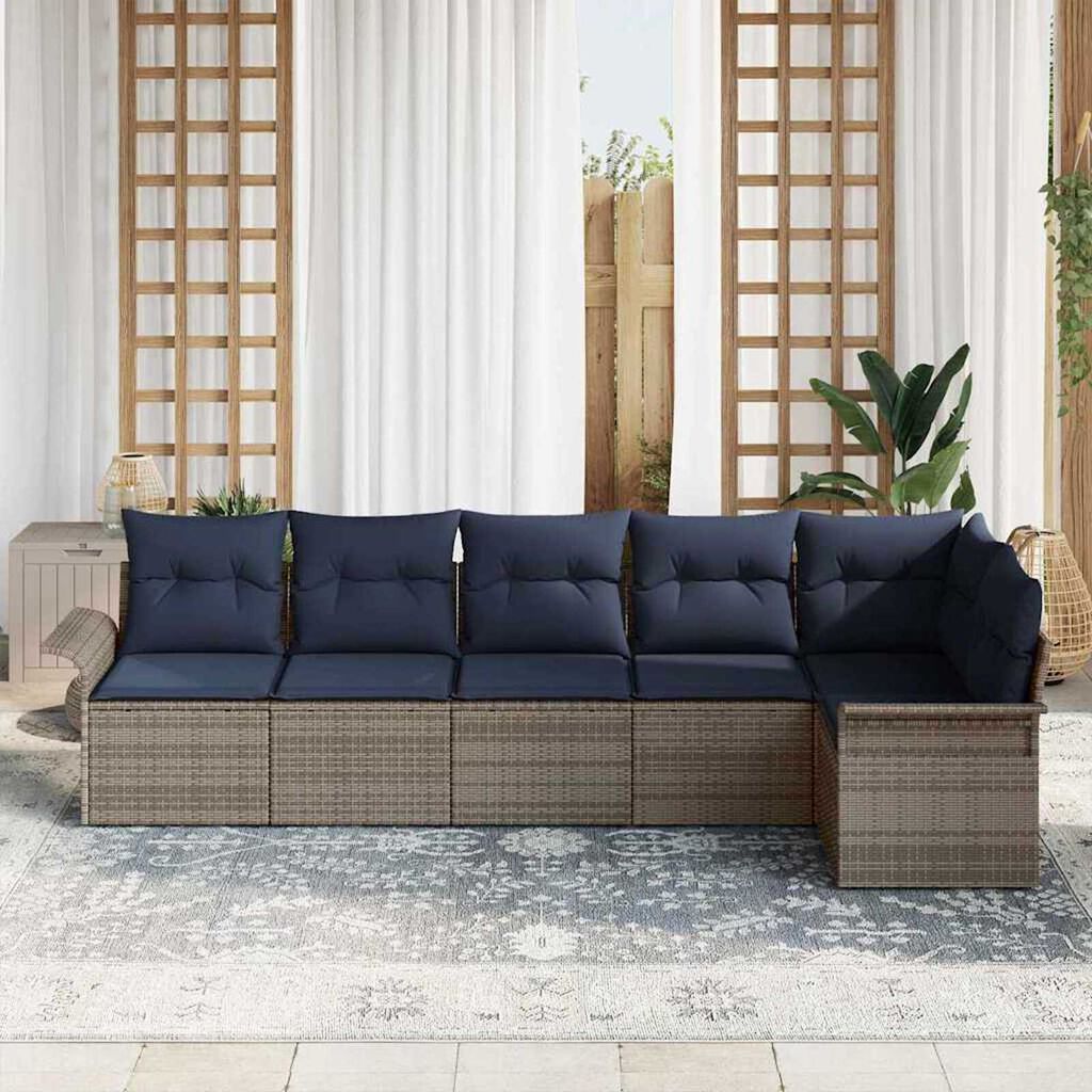 vidaXL Garden Sofa Set with Cushion 6 pcs Grey Poly rattan