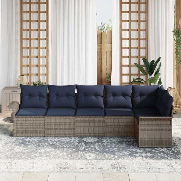 vidaXL Garden Sofa Set with Cushion 6 pcs Grey Poly rattan