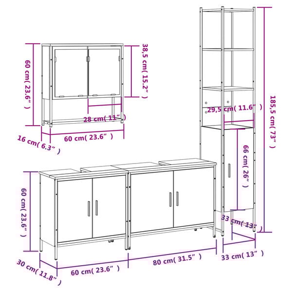 vidaXL 4 Piece Bathroom Furniture Set Smoked Oak Engineered Wood