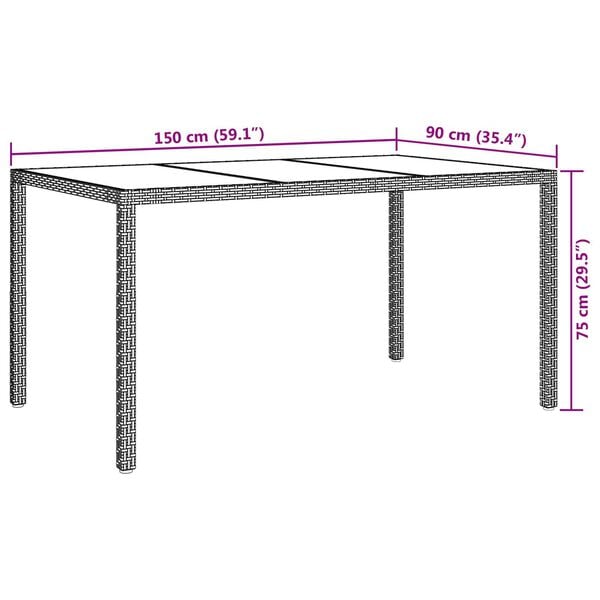 vidaXL Garden Dining Table Brown 150x90x75 cm Poly Rattan
