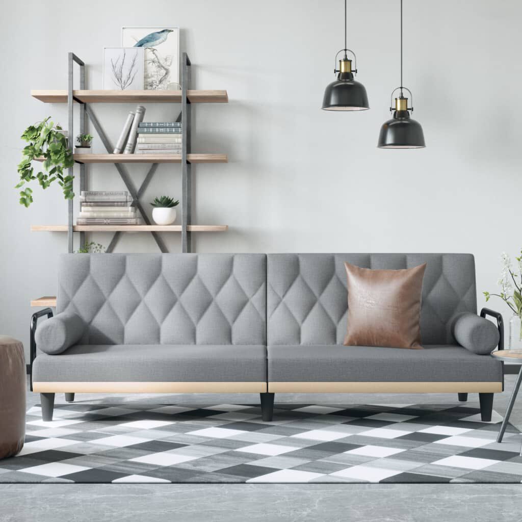 vidaXL Sofa Bed with Armrests Light Grey Fabric