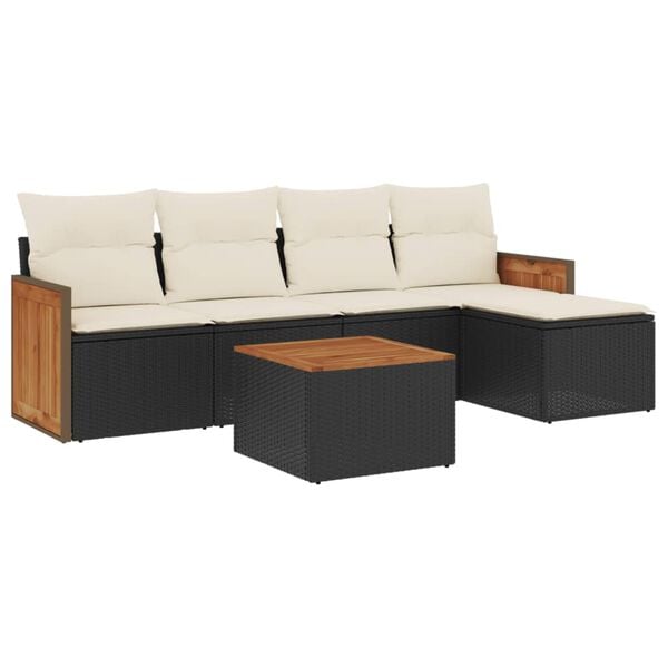 vidaXL 6 Piece Garden Sofa Set with Cushions Black Poly Rattan