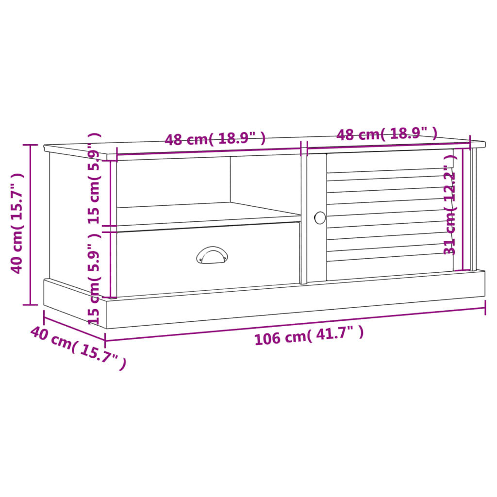 vidaXL TV Cabinet VIGO White 106x40x40 cm Solid Wood Pine