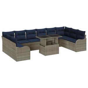 vidaXL Garden Sofa Set with Cushion 11 pcs Grey Poly rattan