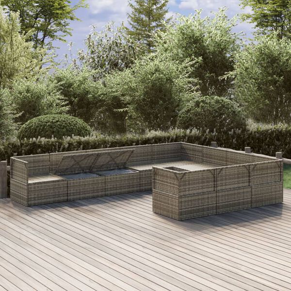 vidaXL 10 Piece Garden Lounge Set with Cushions Grey Poly Rattan