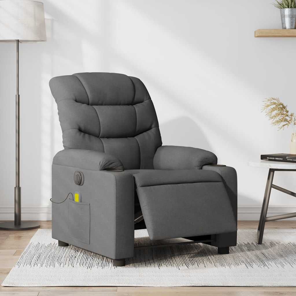 vidaXL Electric Massage Recliner Chair Dark Grey Fabric