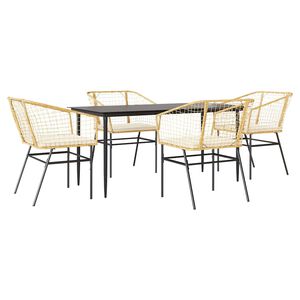 vidaXL 5 Piece Garden Dining Set with Cushions Brown Poly Rattan Glass