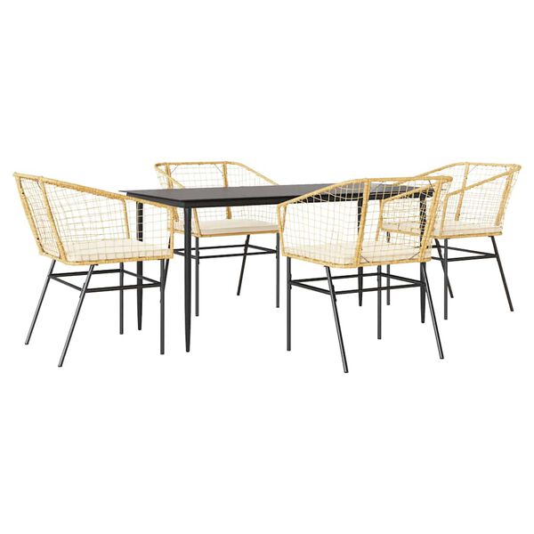 vidaXL 5 Piece Garden Dining Set with Cushions Brown Poly Rattan Glass