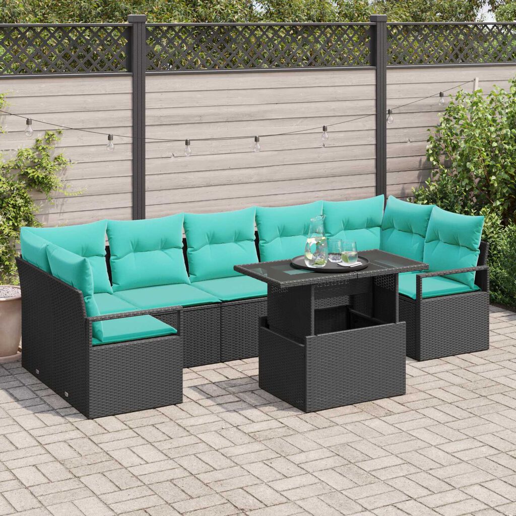 vidaXL 8 Piece Garden Sofa Set with Cushions Black Poly Rattan
