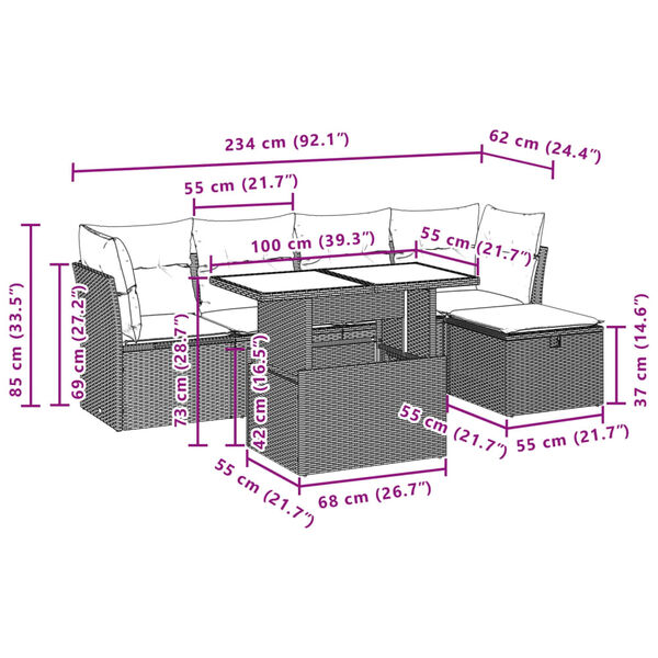 vidaXL 6 Piece Garden Sofa Set with Cushions Brown Poly Rattan