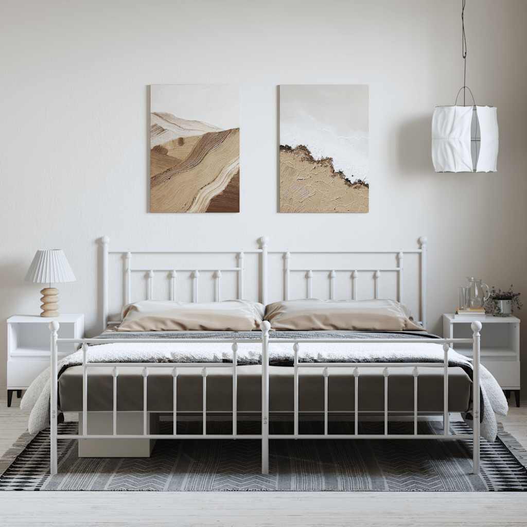 vidaXL Metal Bed Frame without Mattress with Footboard White 193x203cm