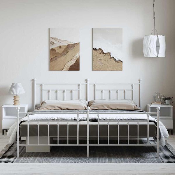 vidaXL Metal Bed Frame without Mattress with Footboard White 193x203cm