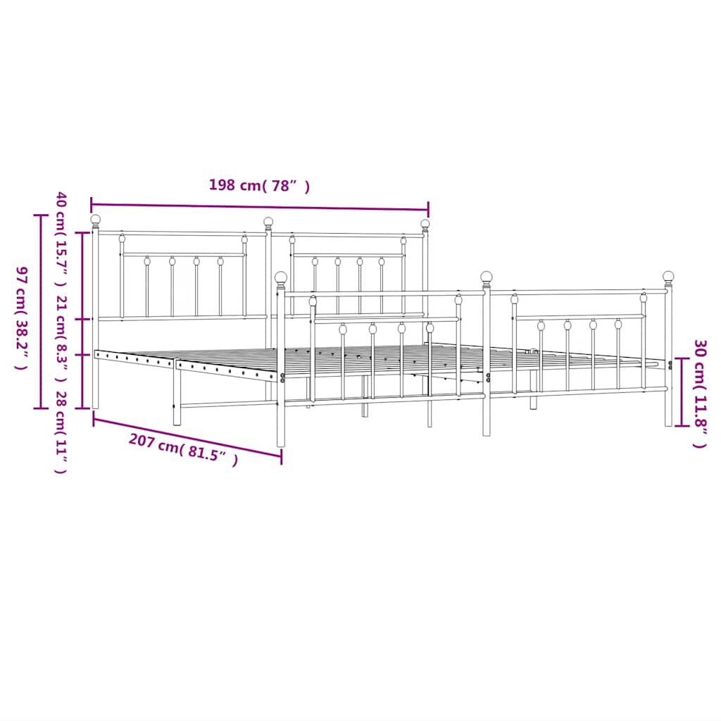 vidaXL Metal Bed Frame without Mattress with Footboard Black 193x203cm
