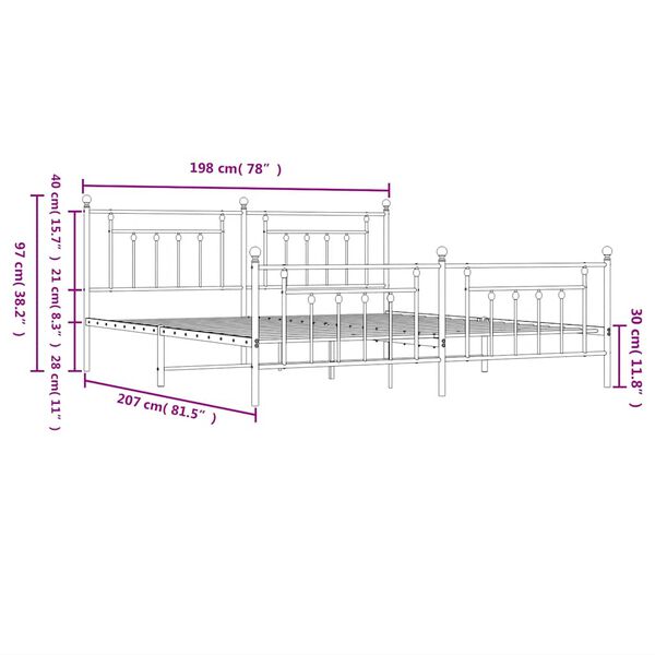 vidaXL Metal Bed Frame without Mattress with Footboard Black 193x203cm