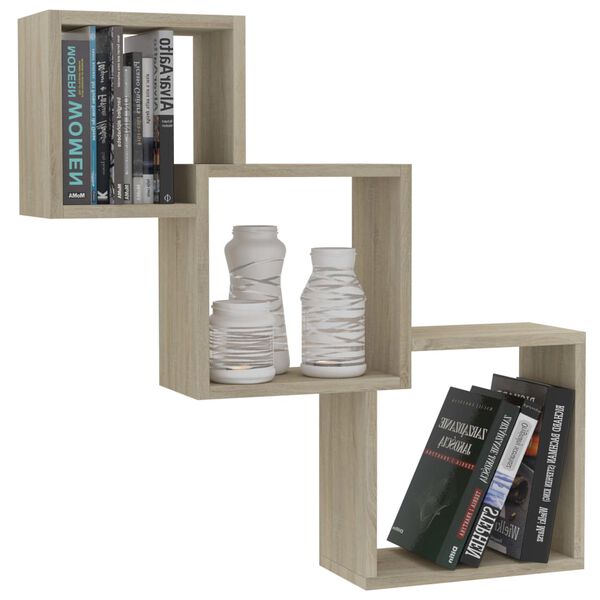 vidaXL Cube Wall Shelf Sonoma Oak 68x15x68 cm Engineered Wood