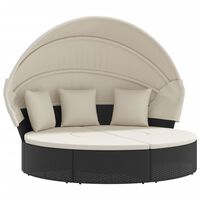vidaXL Outdoor Lounge Bed with Canopy and Cushions Black Poly Rattan