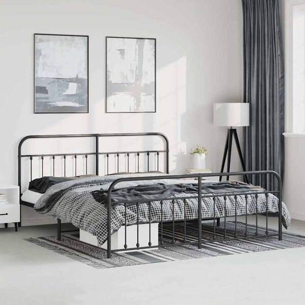 vidaXL Metal Bed Frame without Mattress with Footboard Black 183x213cm