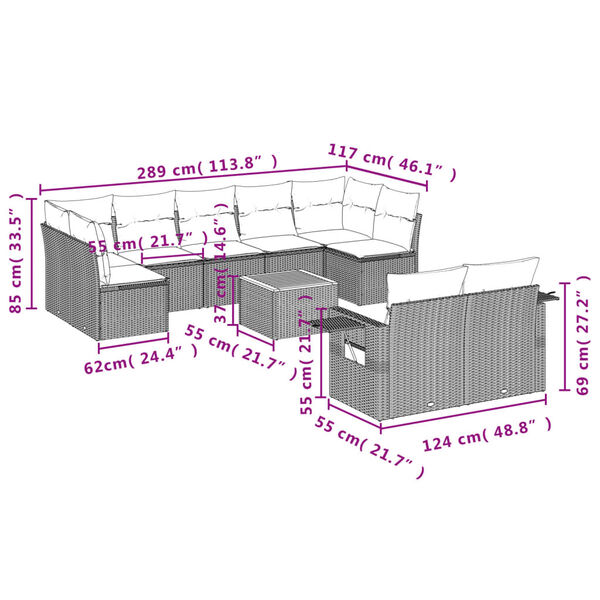 vidaXL 10 Piece Garden Sofa Set with Cushions Beige Poly Rattan