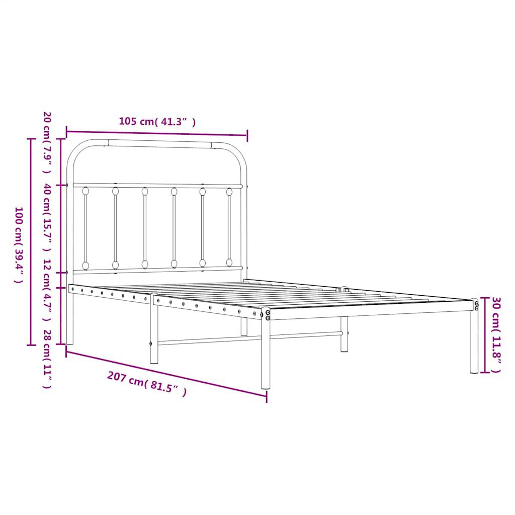 vidaXL Metal Bed Frame without Mattress with Headboard Black 100x200cm