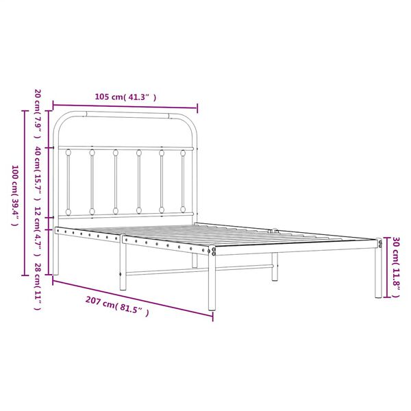 vidaXL Metal Bed Frame without Mattress with Headboard Black 100x200cm