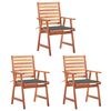 vidaXL Outdoor Dining Chairs 3 pcs with Cushions Solid Acacia Wood