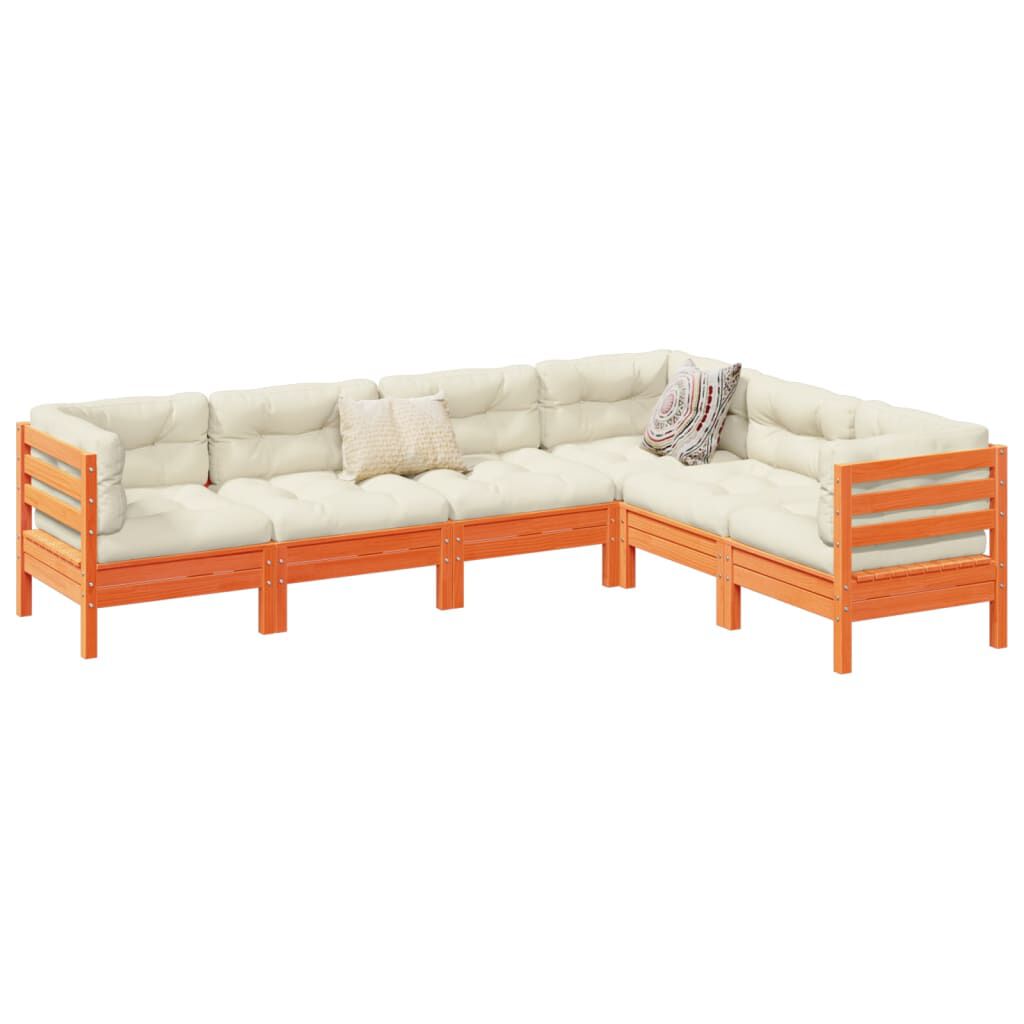 vidaXL 6 Piece Garden Sofa Set with Cushions Wax Brown Solid Wood Pine