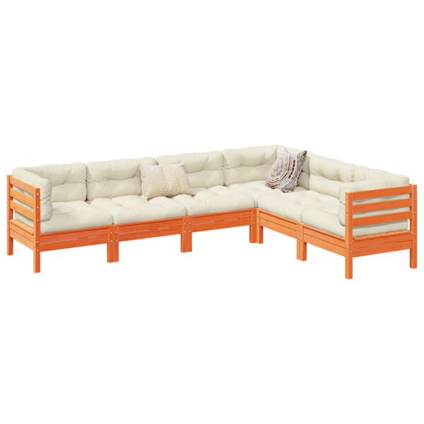 vidaXL 6 Piece Garden Sofa Set with Cushions Wax Brown Solid Wood Pine