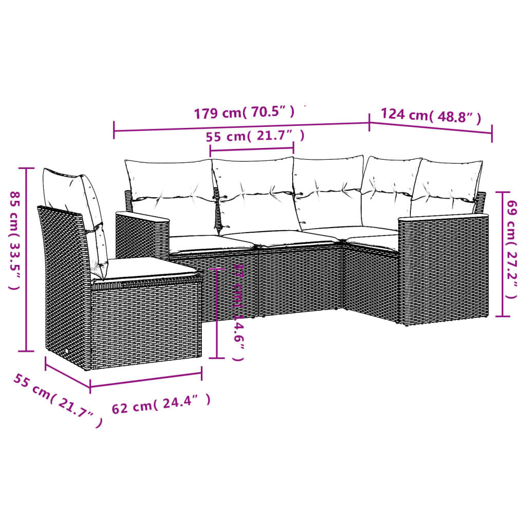 vidaXL 5 Piece Garden Sofa Set with Cushions Black Poly Rattan