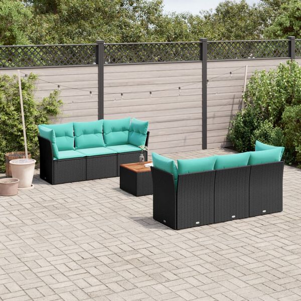 vidaXL 7 Piece Garden Sofa Set with Cushions Black Poly Rattan