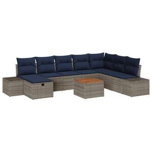 vidaXL Garden Sofa Set with Cushion 9 pcs Grey Poly rattan