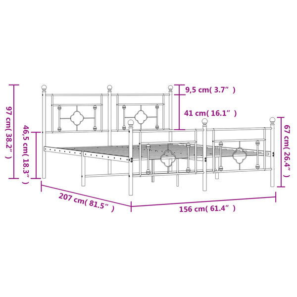 vidaXL Metal Bed Frame without Mattress with Footboard White 150x200cm
